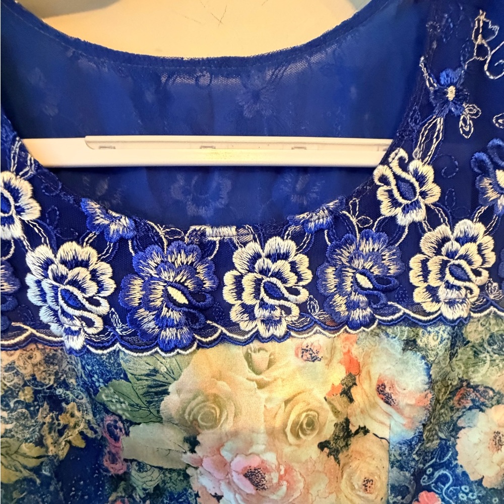 Satin Floral Embroidered Boho Top Puff Sleeve Pockets - Picture 5 of 11